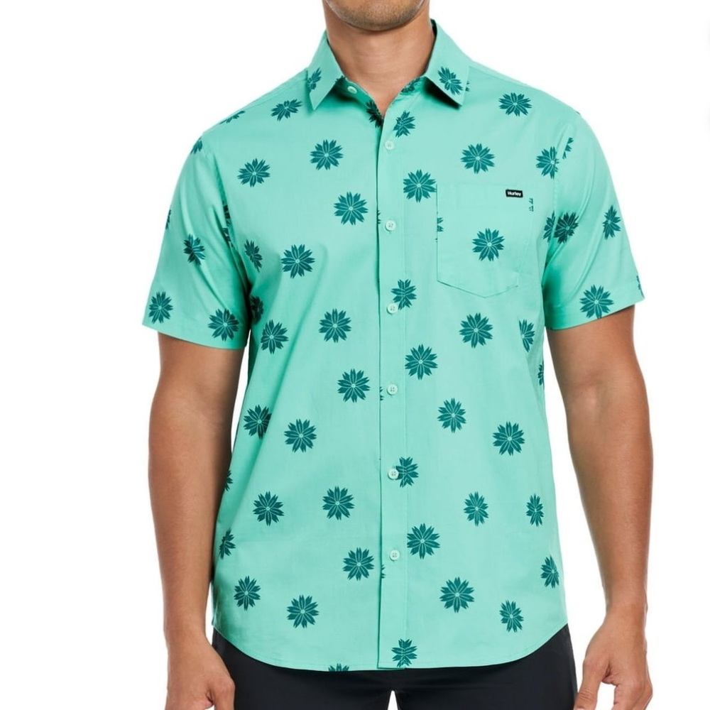 Hurley Men's Patio Printed Woven Turquoise Shirt Size XL